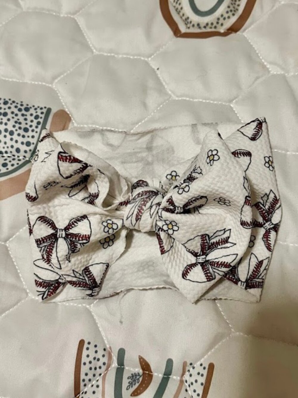 Baseball print headwrap bow